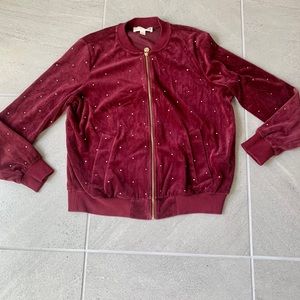 Red Maroon Velour Bedazzled Zip Up Michael Kors Sweatshirt Size L